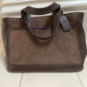 Coach Vintage Tweed & Brown Leather Top Handle Bag.